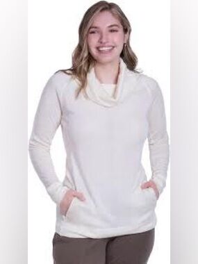 Woolly Merino Wool Pro-Knit Cowl Neck Pullover Cream Small